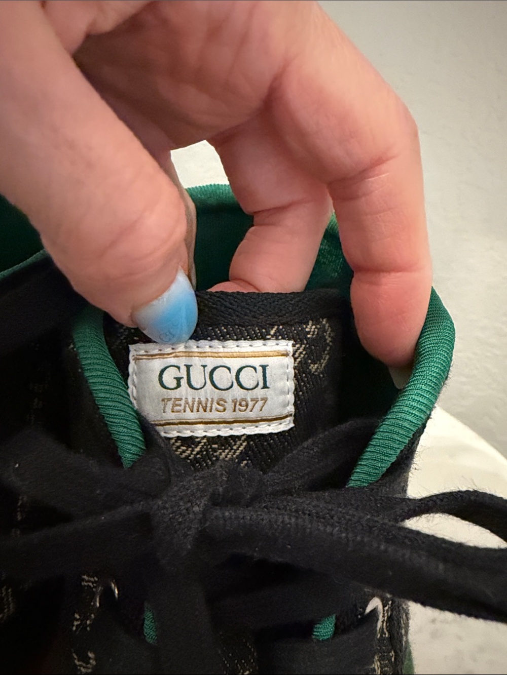 Gucci Black Denim High-Top Sneaker with Green & Red Stripe - Picture 6 of 7